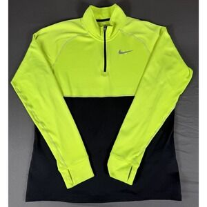 Nike Dri-FIT 1/4 Zip Pullover Neon Yellow Black Athletic Jacket Men L